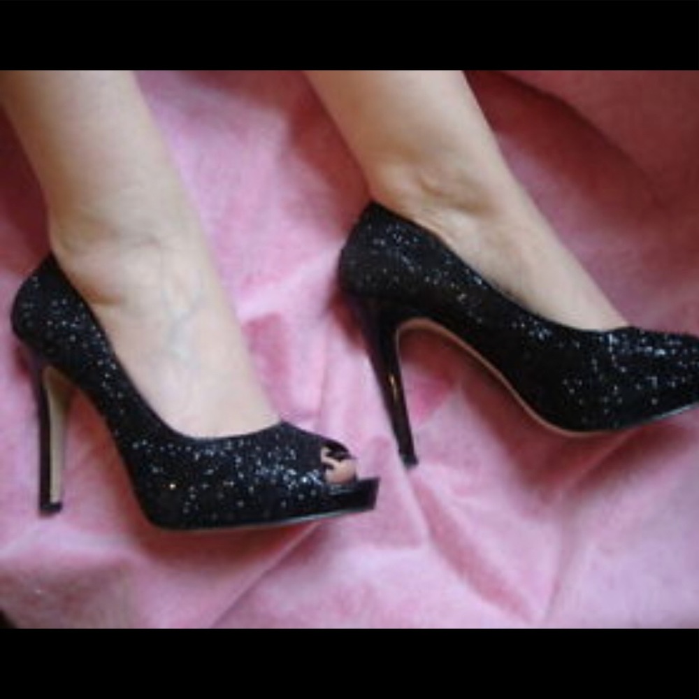 Nine West sparkly high heel shoes open toe.